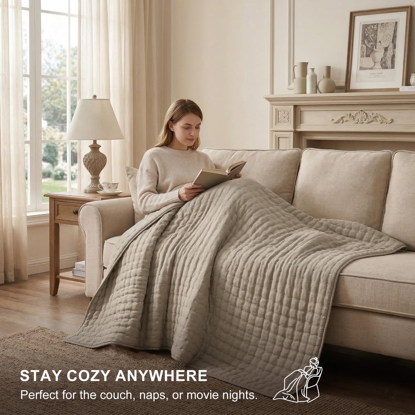 WDCOZY Beige King Size Quilt Bedding Sets with 2 Pillow Shams, Neutral Lightweight Soft Bedspread Coverlet, Quilted Blanket Thin Comforter Bed Cover for All Season, 3 Pieces, 104x90 inches