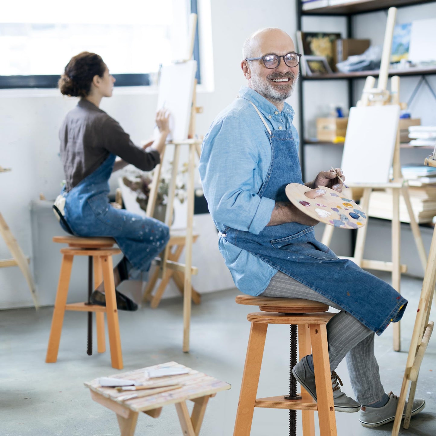 VISWIN Adjustable Drafting Stool, Beech Wood, Artist Stool Chair, Supports Up to 176 Lbs, for Artists, Studio, Home Use, Office, Kitchen