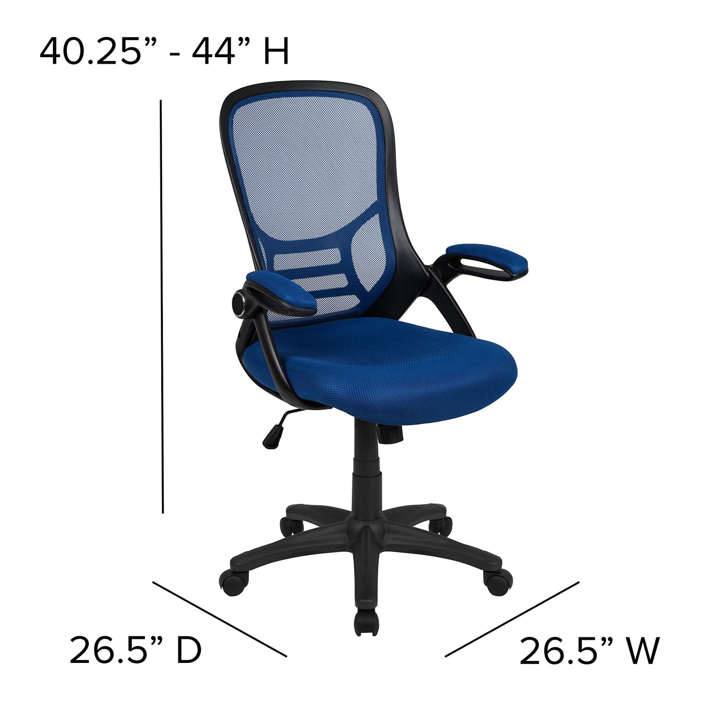 Flash Furniture Porter High-Back Swivel Office Chair with Adjustable Lumbar Support and Seat Height, Ergonomic Mesh Desk Chair with Flip-Up Armrests, Blue/Black