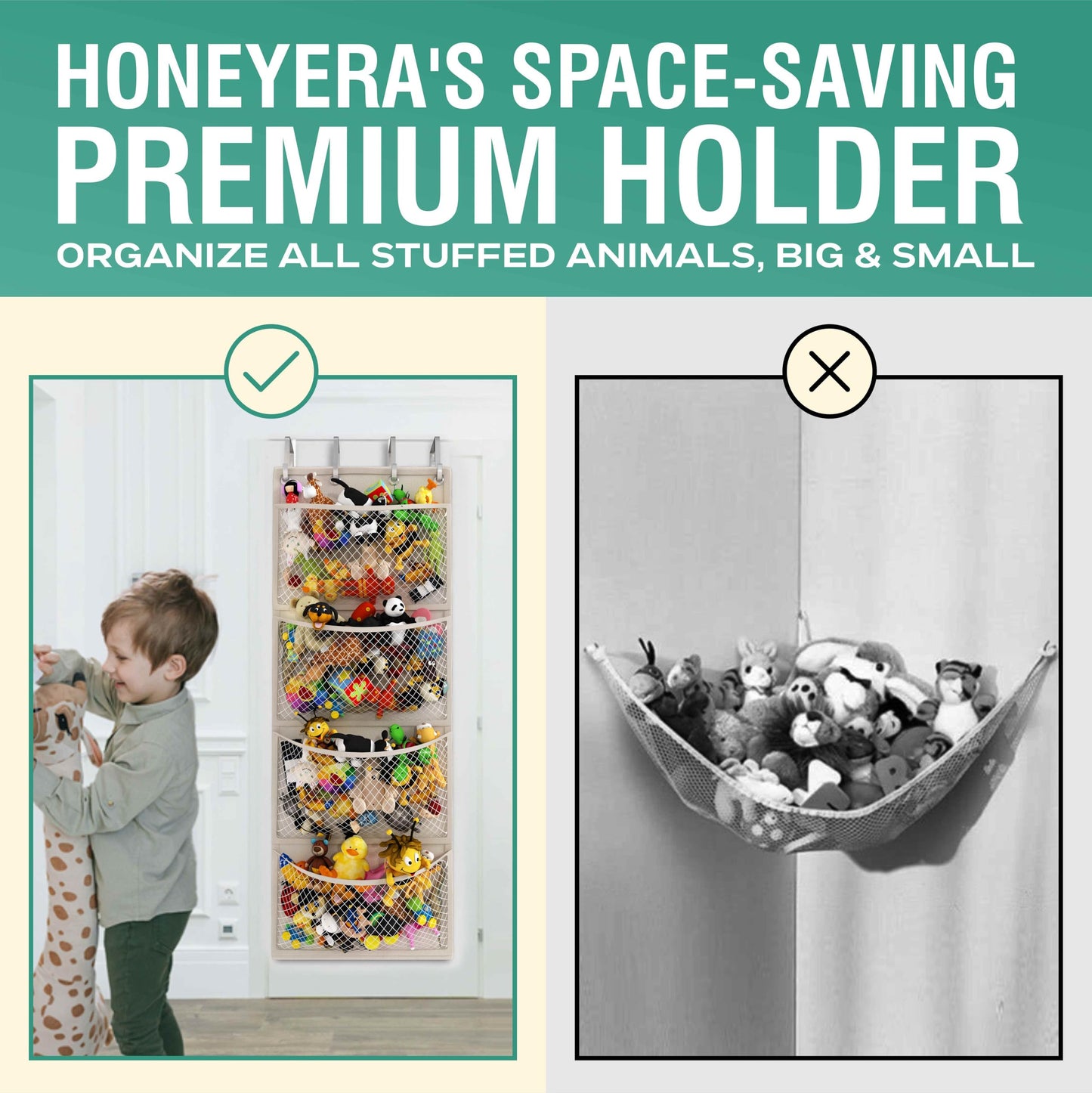 Honeyera The Original Storage for Stuffed Animals, Over Door Organizer for Stuffies, Baby Accessories, Toy Plush, Breathable Hanging Pockets Big Girls Toddler Large Bag