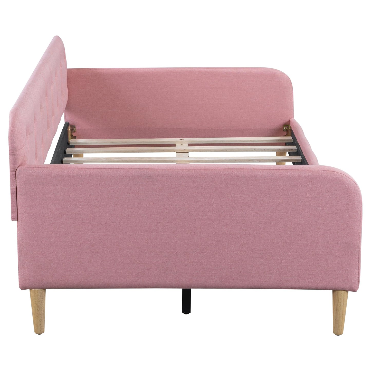 Ball & Cast Twin Size Daybed,Upholstered Day Bed Frame with 4 Wood Legs,Button Tufted Sofa Bed for Living Room,Apartment,No Box Spring Needed,Pink