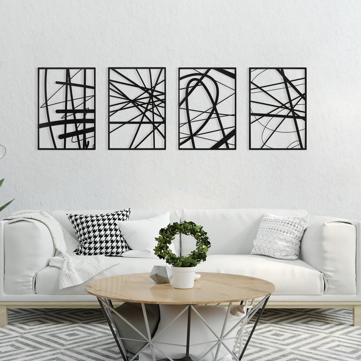 Art3dwallpanels Black Abstract Wall Art, Metal Single Line Art Wall Decor, 3D Textured Sculptures, Modern Decor for Living Room Bedroom Bathroom Study, 17'' x 12'', 4 Pack