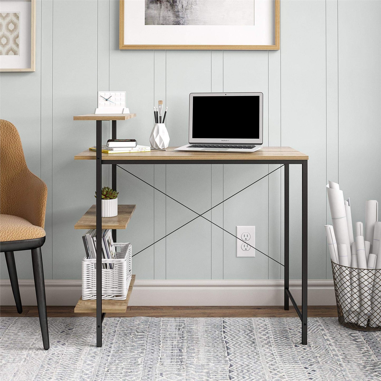 JOYBUY Mainstays Side Storage Desk - Natural