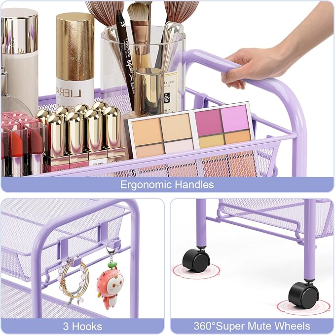 TOOLF 4-Tier Rolling Cart, Metal Utility Cart