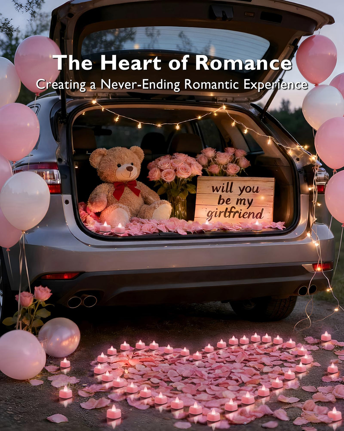 Amagic 1000 Pieces Pink Artificial Rose Petals with 12 Pink Heart LED Tea Lights, Rose Petals and Candles Set for Proposal, Anniversary, Romantic Night, Wedding Decor