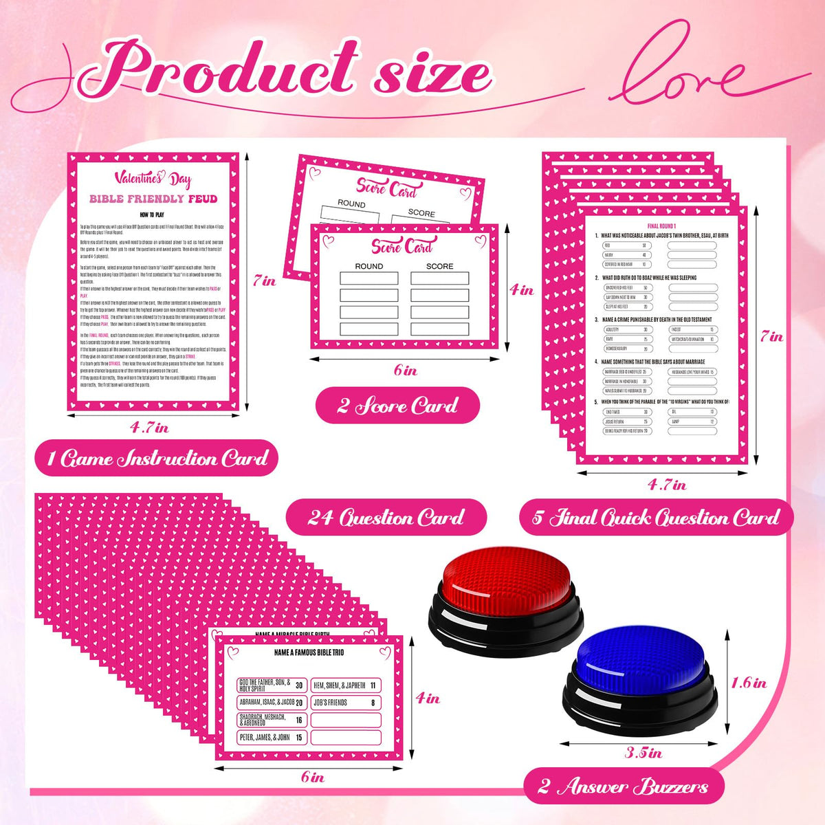 Humyoun Valentine's Day Friendly Feud Game with 2 Game Buzzers, Bible Feud Card Game for Family Game Night Fun Trivia Quiz Game for Party Office Class Groups Team