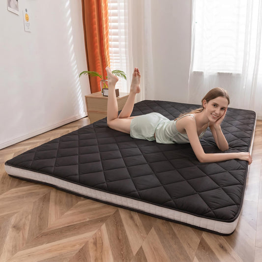 MAXYOYO Japanese Floor Futon Mattress Full Size, Floor Futon for Adults, Roll Up Folding Mattress, Diamond Patterned Japanese Futon Mat, Black