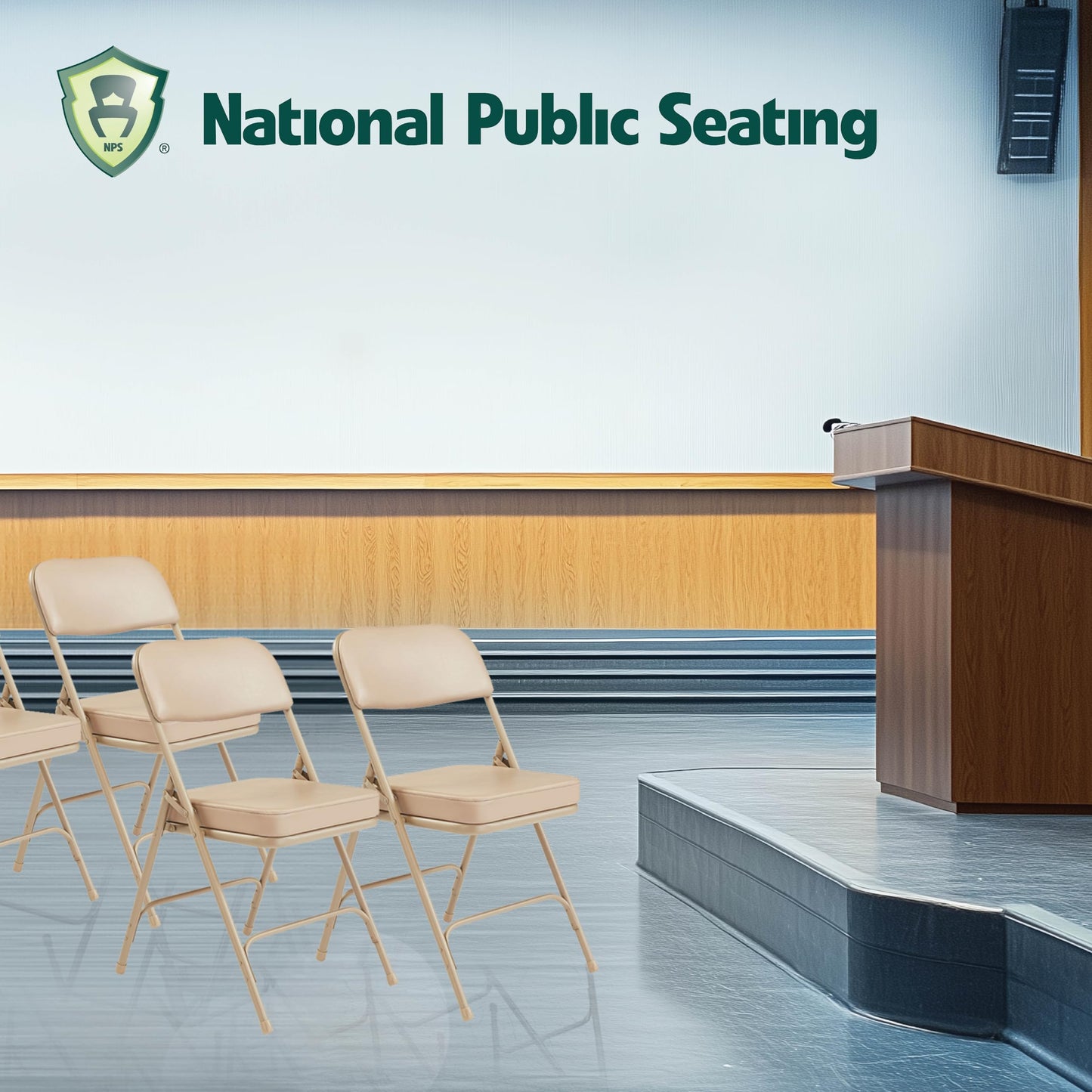Premium Cushioned Portable Folding Chairs by National Public Seating – 3200 Series Upholstered, Heavy-Duty Foldable Chairs for Indoor & Outdoor Use – Set of 2, Comfortable & Durable, Beige
