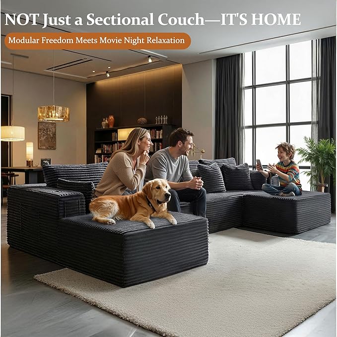 138" Oversized Cloud Sectional Couch, Comfort U Shaped Boneless Couch