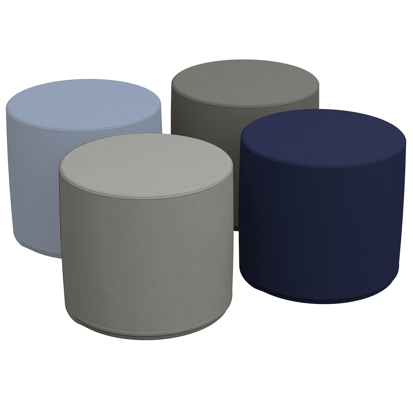 FDP SoftScape 18" Round Ottoman, Collaborative Soft Foam Flexible Seating, Kids' Furniture for Elementary Classrooms, Learning Centers or Home Youth 16" H, (4-Piece Set) - Navy/Powder Blue