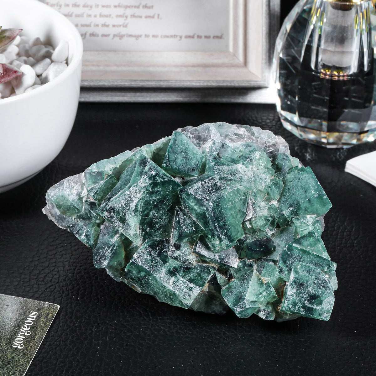 moonsix Natural Green Fluorite Rough Stone Healing Crystal Cluster Specimen Decor for Wicca, Collection, Display (45-135 mm)