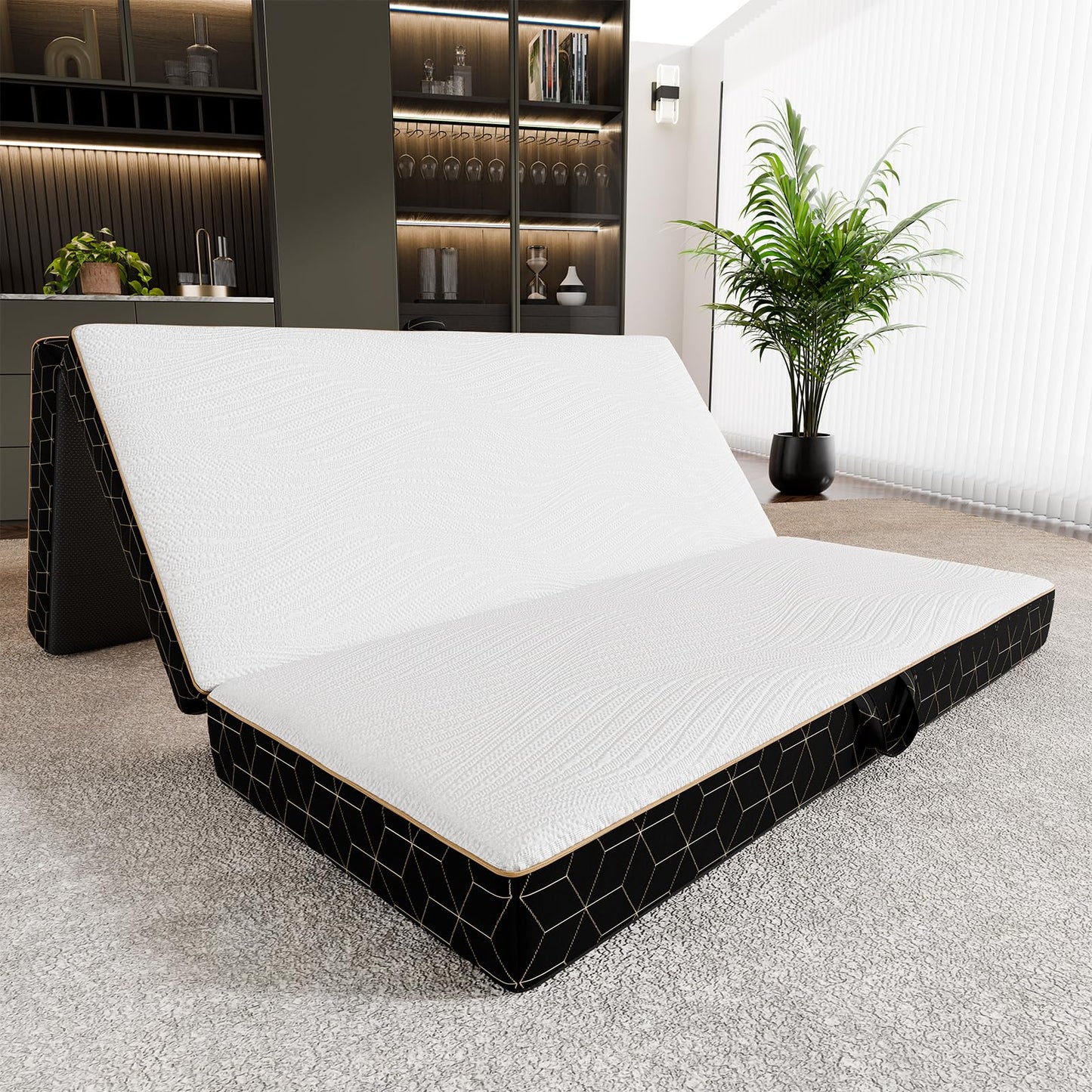 GEMBED Tri-Fold Memory Foam Mattress Twin - 4 Inch Portable Folding Sofa Bed with Handle & Washable Cover, Floor Sofa Bed with Non-Slip Base, Space-Saving for Room, Travel, Guest Bed, RV, 75"x38"x4"