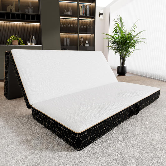 GEMBED Tri-Fold Memory Foam Mattress Twin - 4 Inch Portable Folding Sofa Bed with Handle & Washable Cover, Floor Sofa Bed with Non-Slip Base, Space-Saving for Room, Travel, Guest Bed, RV, 75"x38"x4"