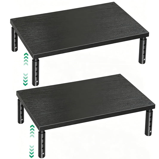 OPNICE Desk Organizers and Accessories, Adjustable Computer Monitor Stand Riser, Laptop Stand for Desk, Office Desk Accessories & Workspace Organizers for Home Office, Black-2P