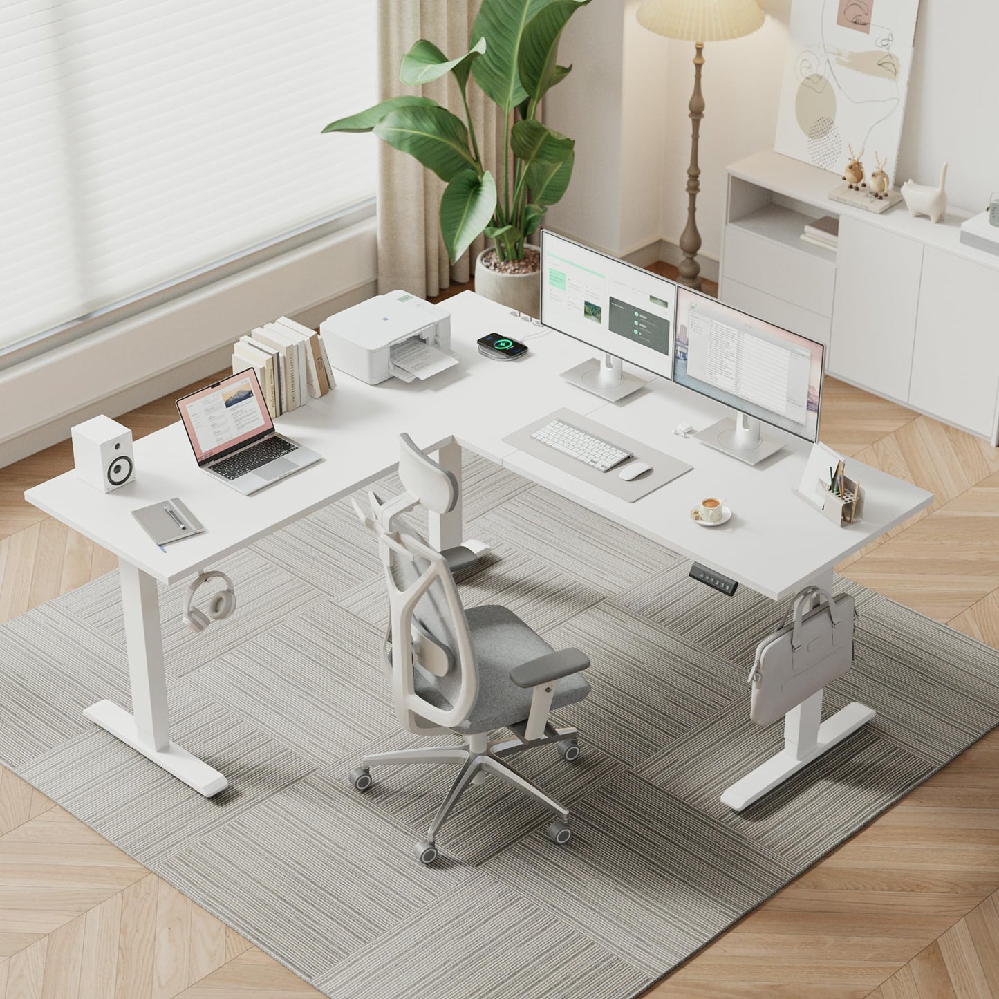 Klicelor L Shaped Standing Desk 59 x 48 Inch, Electric Height Adjustable Corner Desk for Home Office Workstation, Ergonomic Sit Stand Computer Table with Memory Controller, White