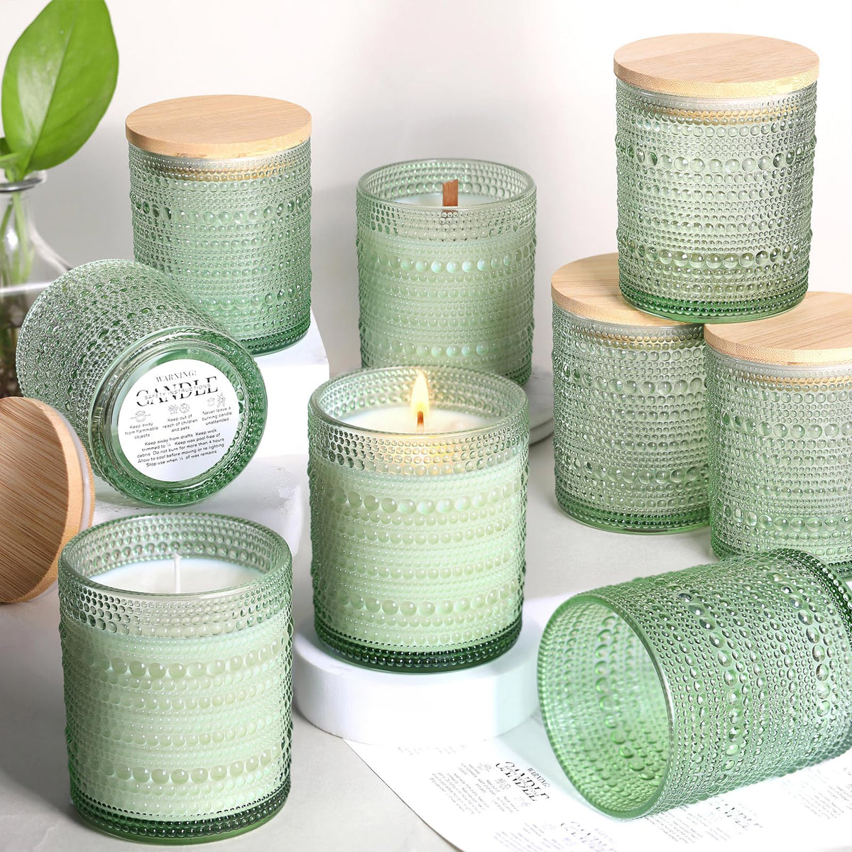 DARJEN 12 Pack Green Candle Jars for Making Candles- 8 OZ Empty Glass Candle Making Jars with Bamboo Lids and Labels, Candle Containers Candle Making Jars for DIY Gifts