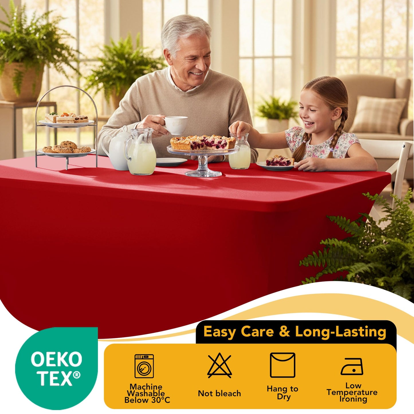 Dailyset 6-Pack Premium Red Spandex Tablecloths for 6ft Rectangle Tables, Stain & Wrinkle-Resistant, Washable Stretch Polyester Fitted Table Cover for Weddings, Banquets, Trade Shows Events