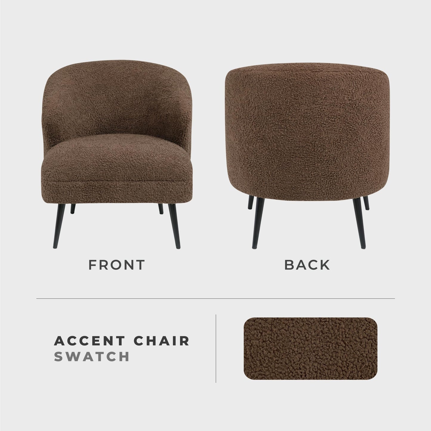 Lexicon Modern Accent Chair, Boucle Fabric Upholstered Single Sofa Chair with Curved Back for Living Room/Bedroom/Office/Apartment, Brown