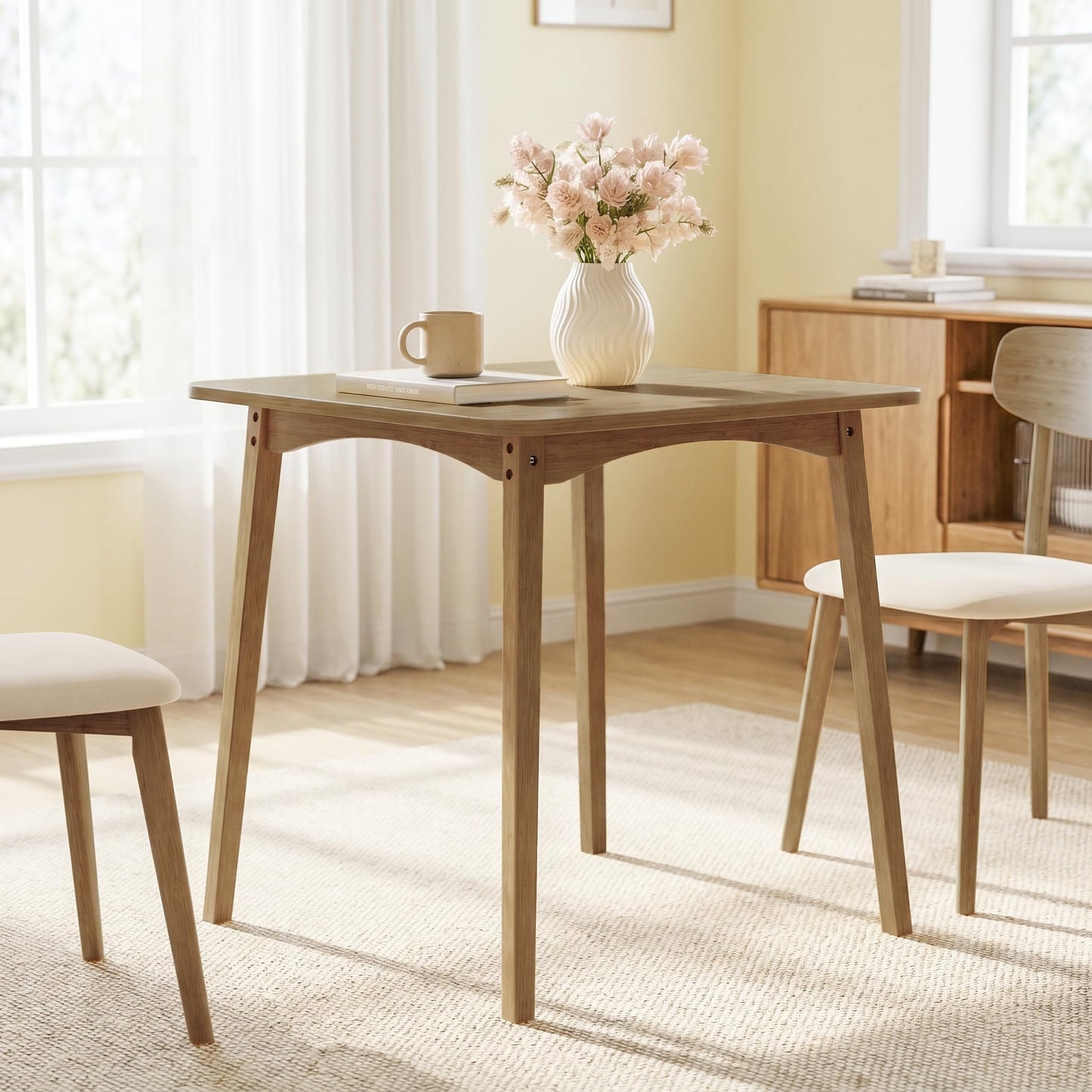 SANLUCE Bamboo Dining Table, Small Kitchen Table for 2, 27.6" Square Dining Tables for Small Space, Easy Assembly, Dinner Table for Dining Room, Living Room, Kitchen, Office(Brown)