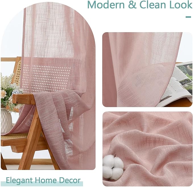 Chyhomenyc Rose Pink Semi Sheer Curtains 36 Inch Length, Light Filtering Faux