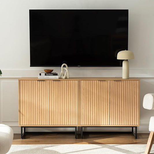 EYYTHUNG Fluted Cabinets with Storage Set of 2, Sideboard Buffet Cabinet with