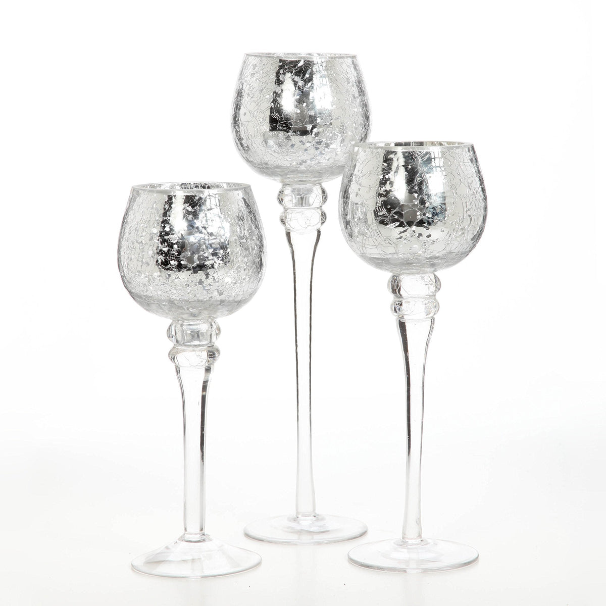 Hosley Set of 3 Crackle Metallic Glass Tealight Holders 12 Inch, 10 Inch, 9 Inch Elegant Home Decor for Ambient Lighting and Stylish Centerpieces and Gift