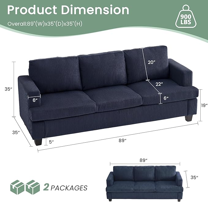 YOUDENOVA Sofa Couch, 3 Piece Set Comfy Sofa, 2 Loveseat & 3 Seater Sofa