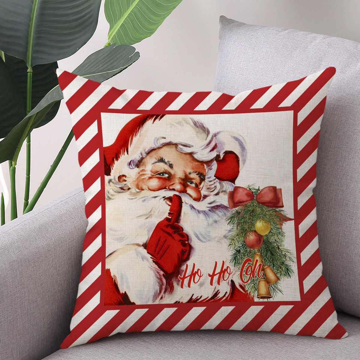 Coeufuedy Christmas Pillow Covers 18x18 Set of 4 Candy Canes Elk Santa Claus Sleigh Rides Winter Holiday Decoration Cushion Case for Sofa Couch Home Decor