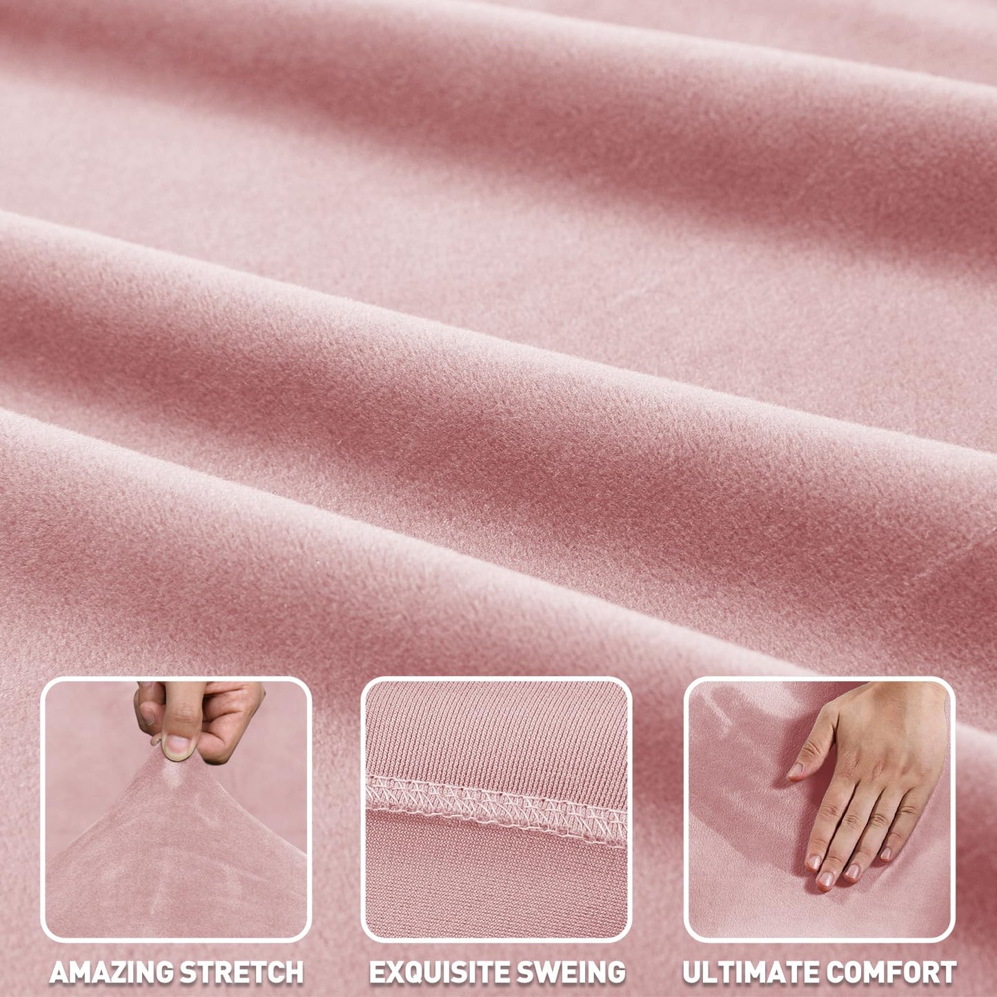 ZNSAYOTX 2026 Soft Velvet Sectional Couch Covers, Luxury Plush Slipcovers with Elastic Bottom for L Shape Sectional Sofa, 2 Pcs Pet Friendly Protector (3 Seat Couch + 2 Seat Chaise, Rose)
