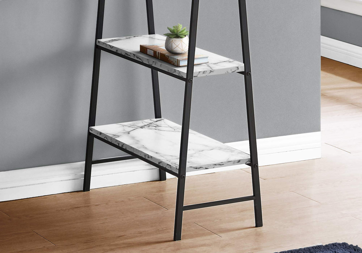 Monarch Specialties I 7527 Computer Desk, Home Office, Laptop, Storage Shelves, 48" L, Work, Metal, Laminate, White Marble Look, Black, Contemporary, Modern