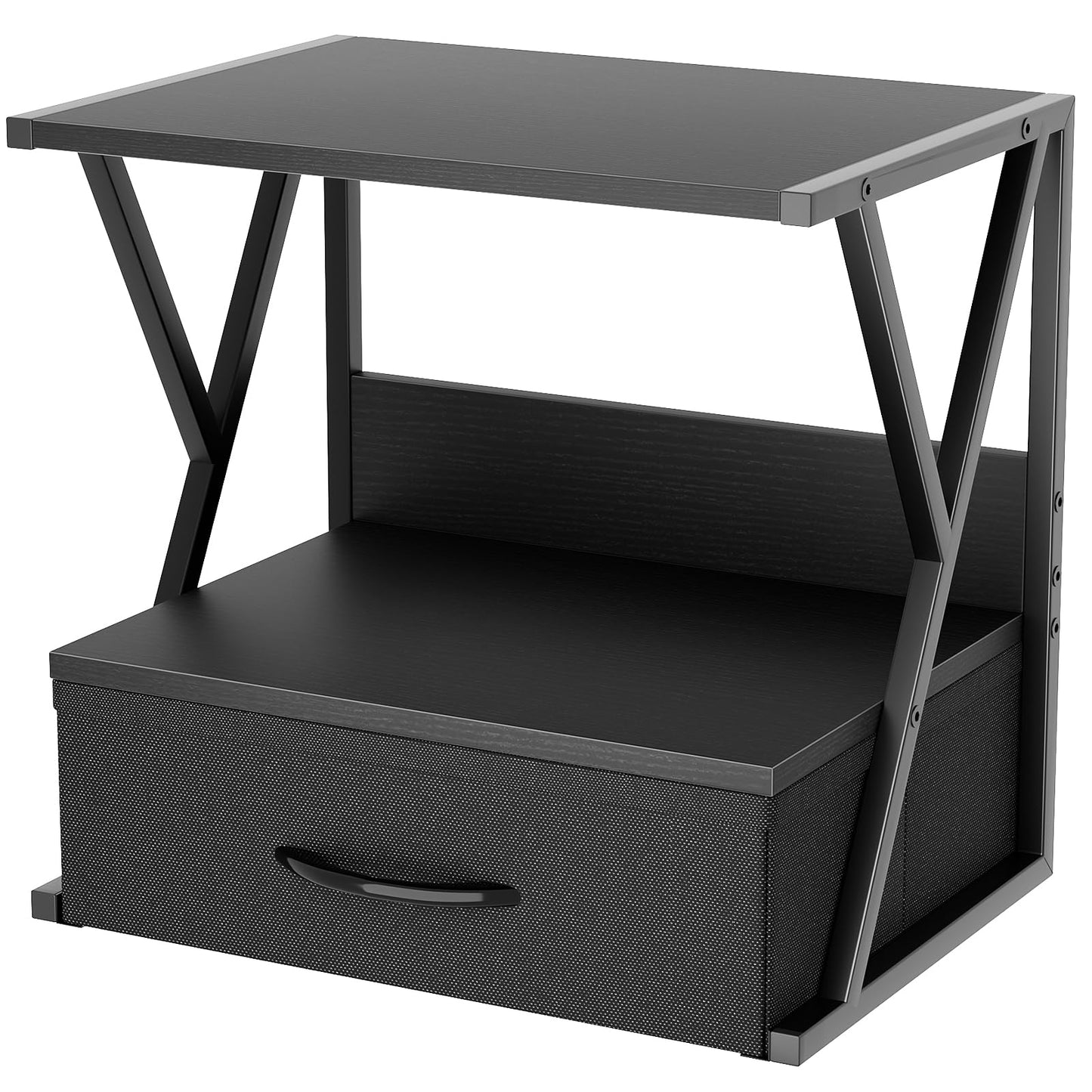 aboxoo Printer Stand for Desk with Storage Drawer, 2 Tier Desktop Or Under Desk Shelf, Multi-Purpose Desks Organizer for Home Office, fit Fax Machine/3D Printer/Scanner, Black