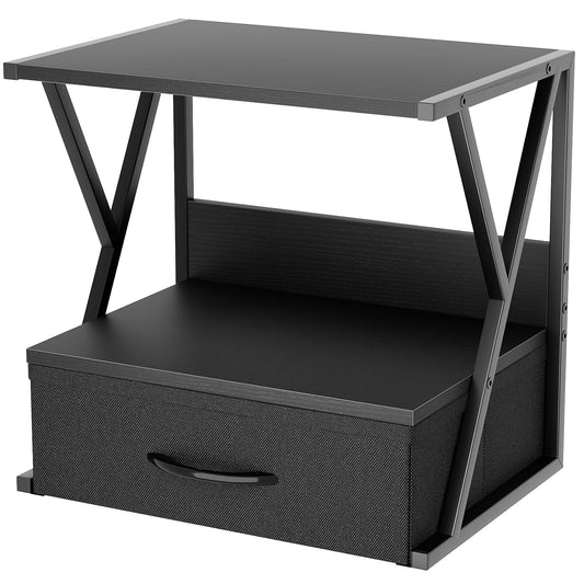 aboxoo Printer Stand for Desk with Storage Drawer, 2 Tier Desktop Or Under Desk Shelf, Multi-Purpose Desks Organizer for Home Office, fit Fax Machine/3D Printer/Scanner, Black