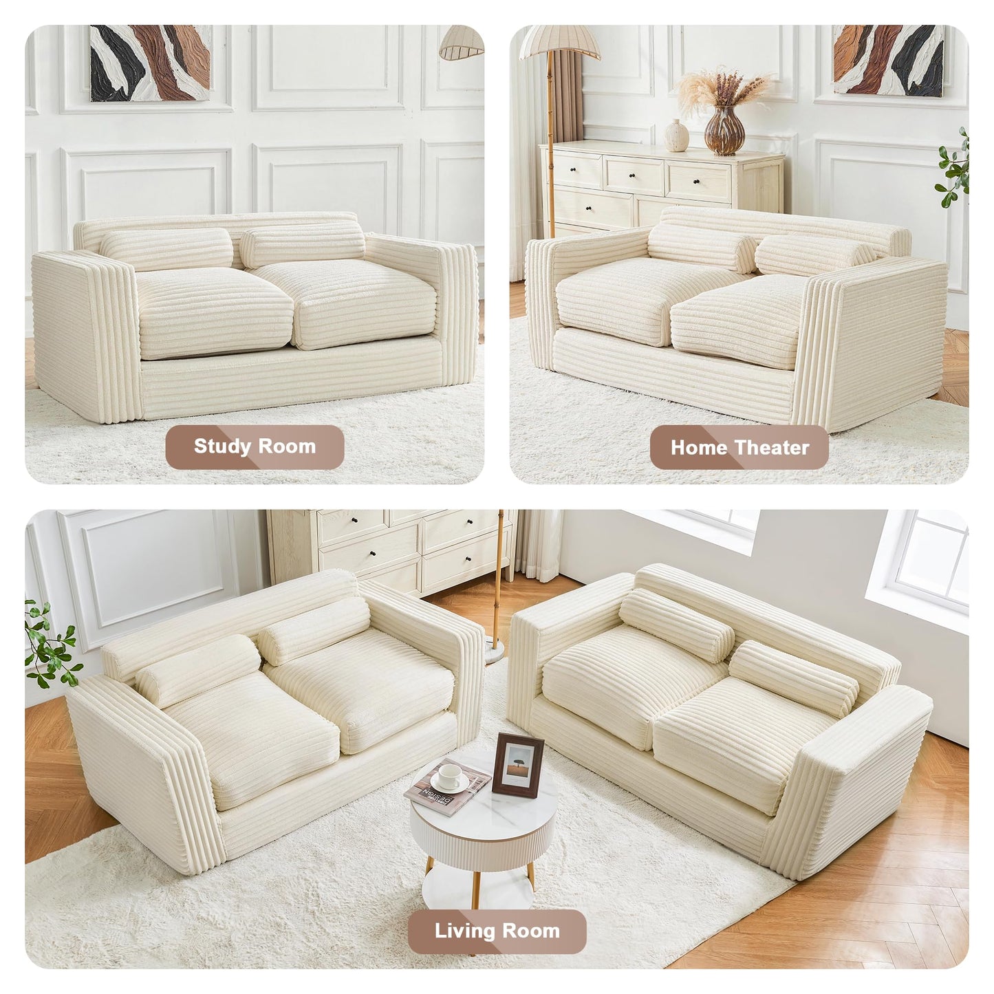 Paxato Bean Bag Chair Couch, Two Seat Giant Bean Bag Sofa for Adults, Boneless Loveseat Floor Sofa Couches for Living Room, Small Couch for Bedroom, Apartment, Office (Beige)
