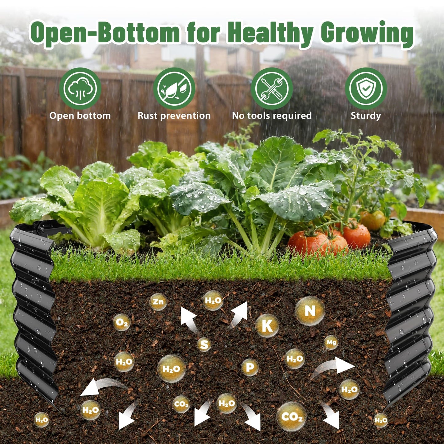 VAMFUTRE Hexagon Raised Garden Bed, 48 Inch Diagonal & 16.5 Inch Tall, Galvanized Steel Planter Box with Wave-Shaped Metal Panels for Outdoor Flower,Tree,Herb & Vegetable Garden (Black, 4FT X 1.5FT)