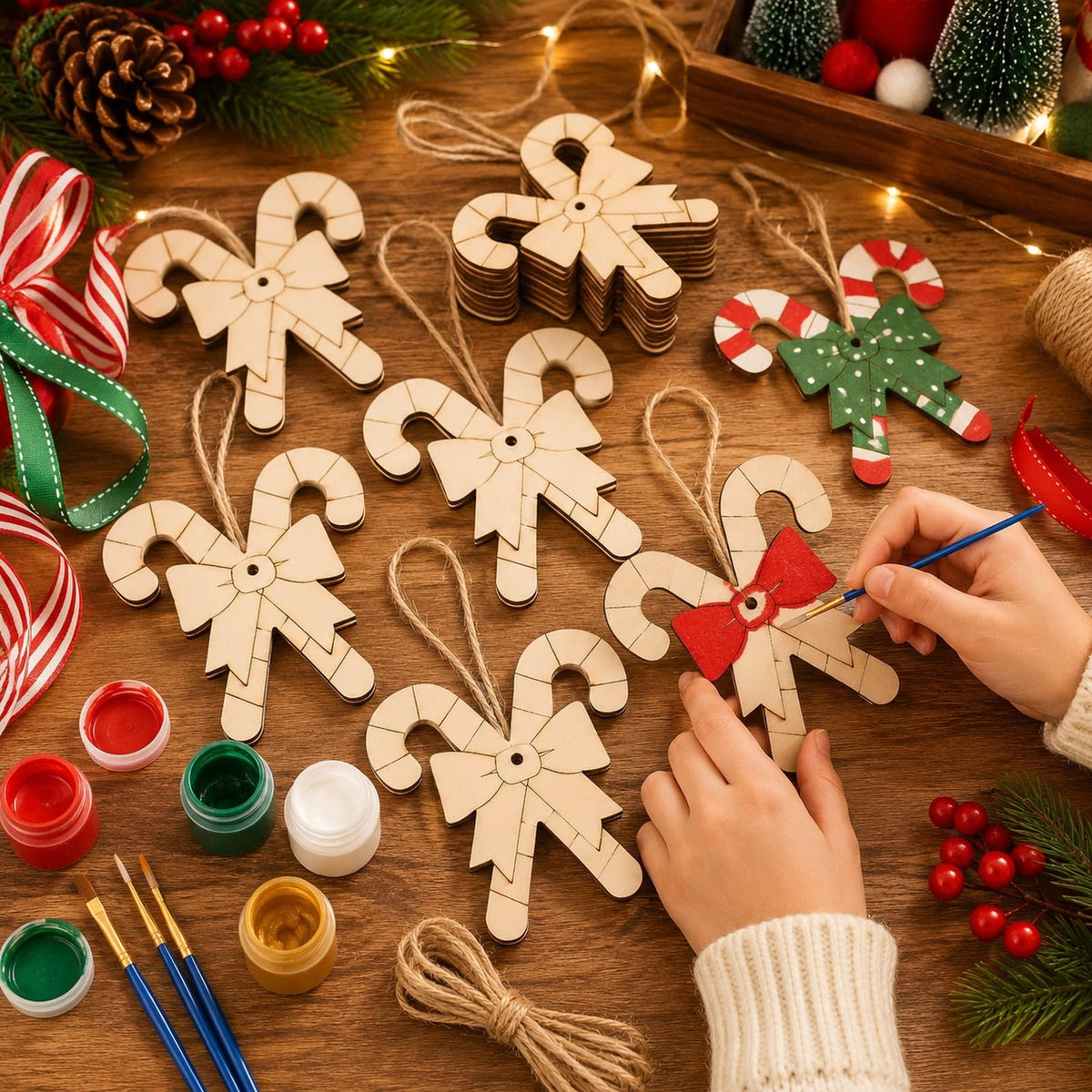LOGOFUN 20PCS Wooden Candy Cane Cutouts Christmas DIY Ornaments Blanks