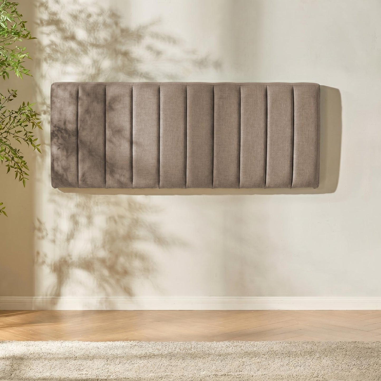 Hearth & Harbor Upholstered Queen Headboard - Easy Assemble Channel Stitched Headboard Queen Size - Wall Mounted Headboards with 3D Soundproof Wall Panels Peel & Stick Floating Headboards, Mocha