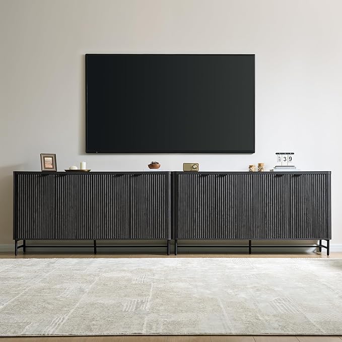 Fatmok 65" Buffet Cabinet with Storage, Fluted Credenza Sideboard with 4 Doors