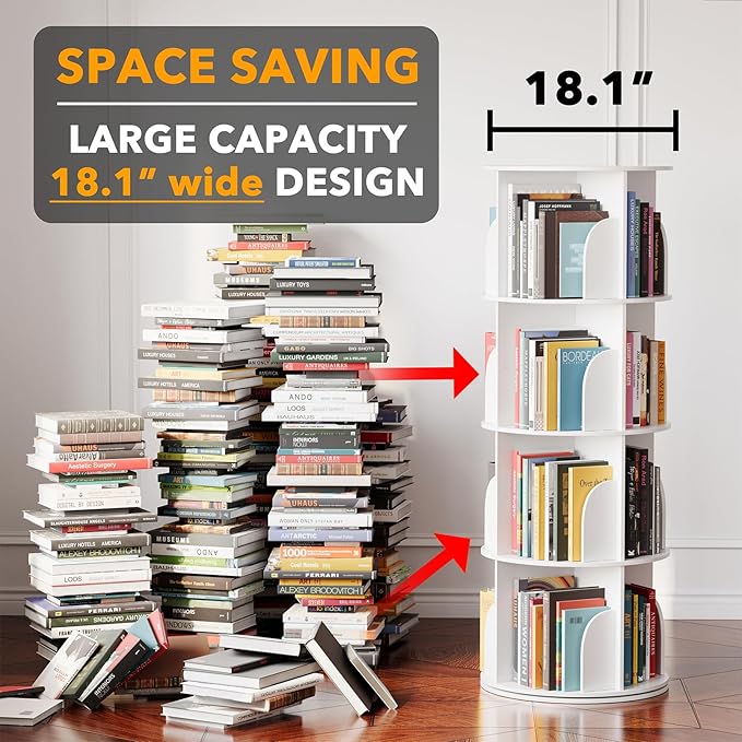 SpaceAid 4 Tier Rotating Bookshelf Tower, Spinning Bookcase Lazy Susan
