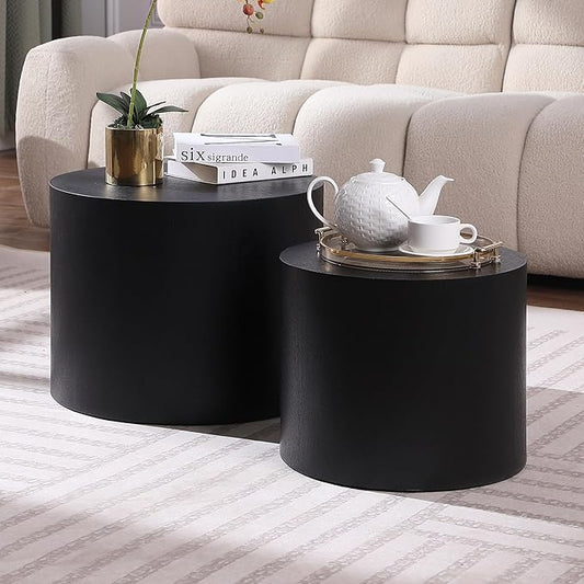 Small Coffee Table Nesting End Table Set of 2, Round Coffee Table Wood Side