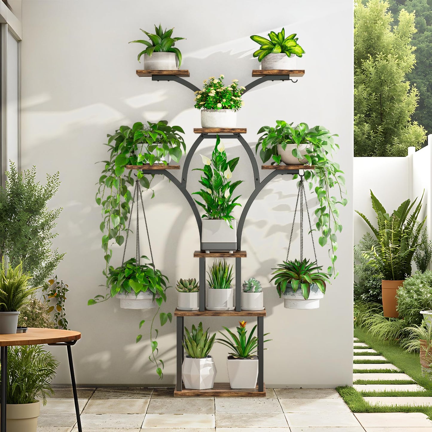 Elbourn 8 Tiered 60" Tall Plant Stand Indoor Shelf with Grow Lights (Brown)