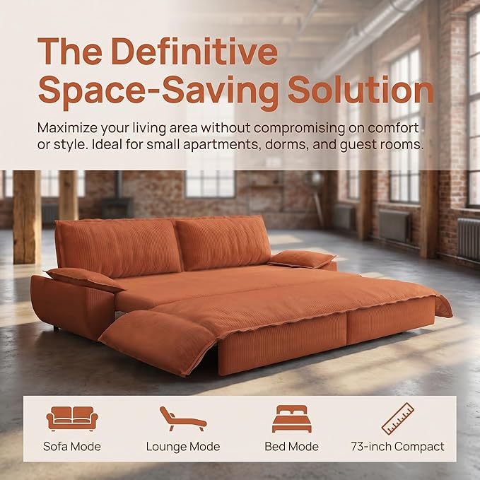 73.2" Sofa Bed Queen, 3-in-1 Pull Out Sofa Bed