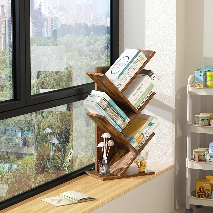 SHEEPAM 5 Tier Tree Book Shelf, Small Desktop Bookshelf