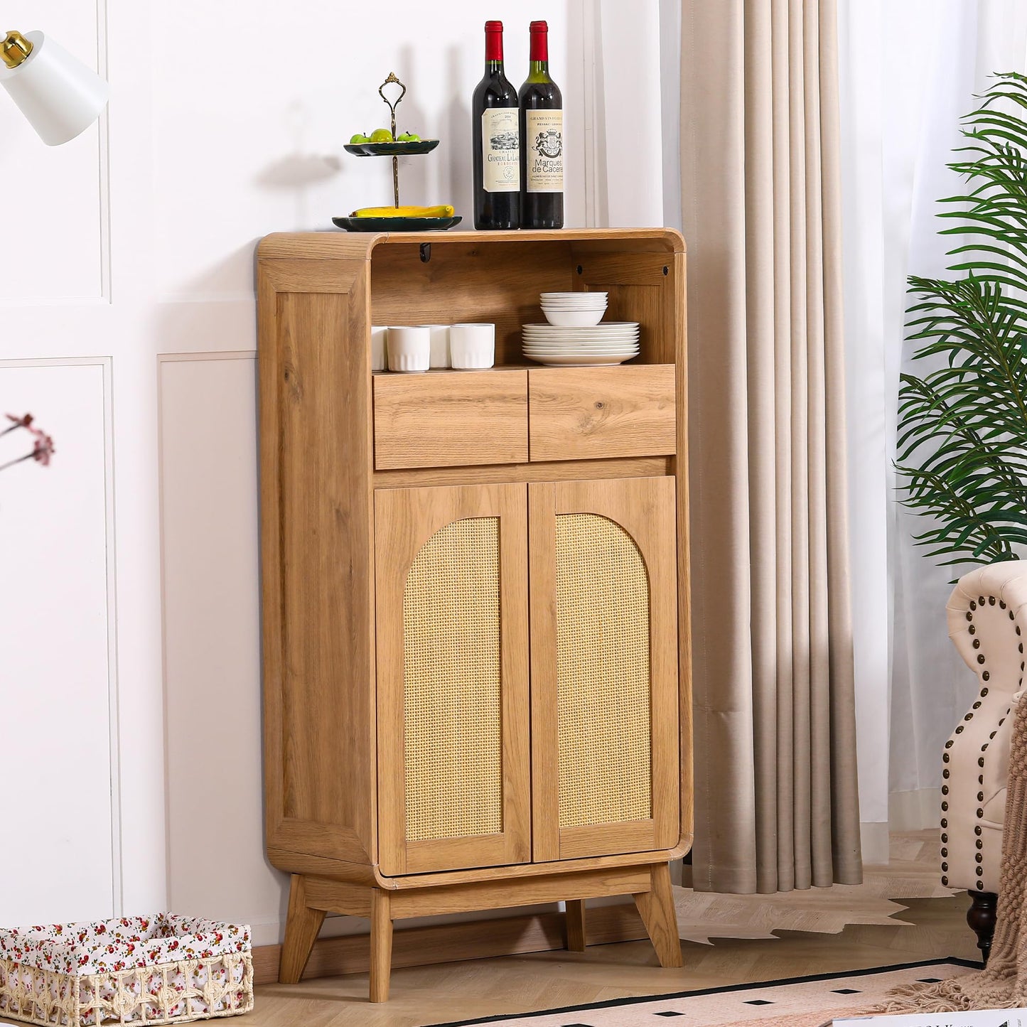 GlowVitaHome 45" H Tall Buffet Cabinet with Adjustable Shelves, Modern Accent Sideboard with Doors and Drawers, Kitchen Storage and Coffee Bar Cabinet for Living Room,Dining Room, Entryway