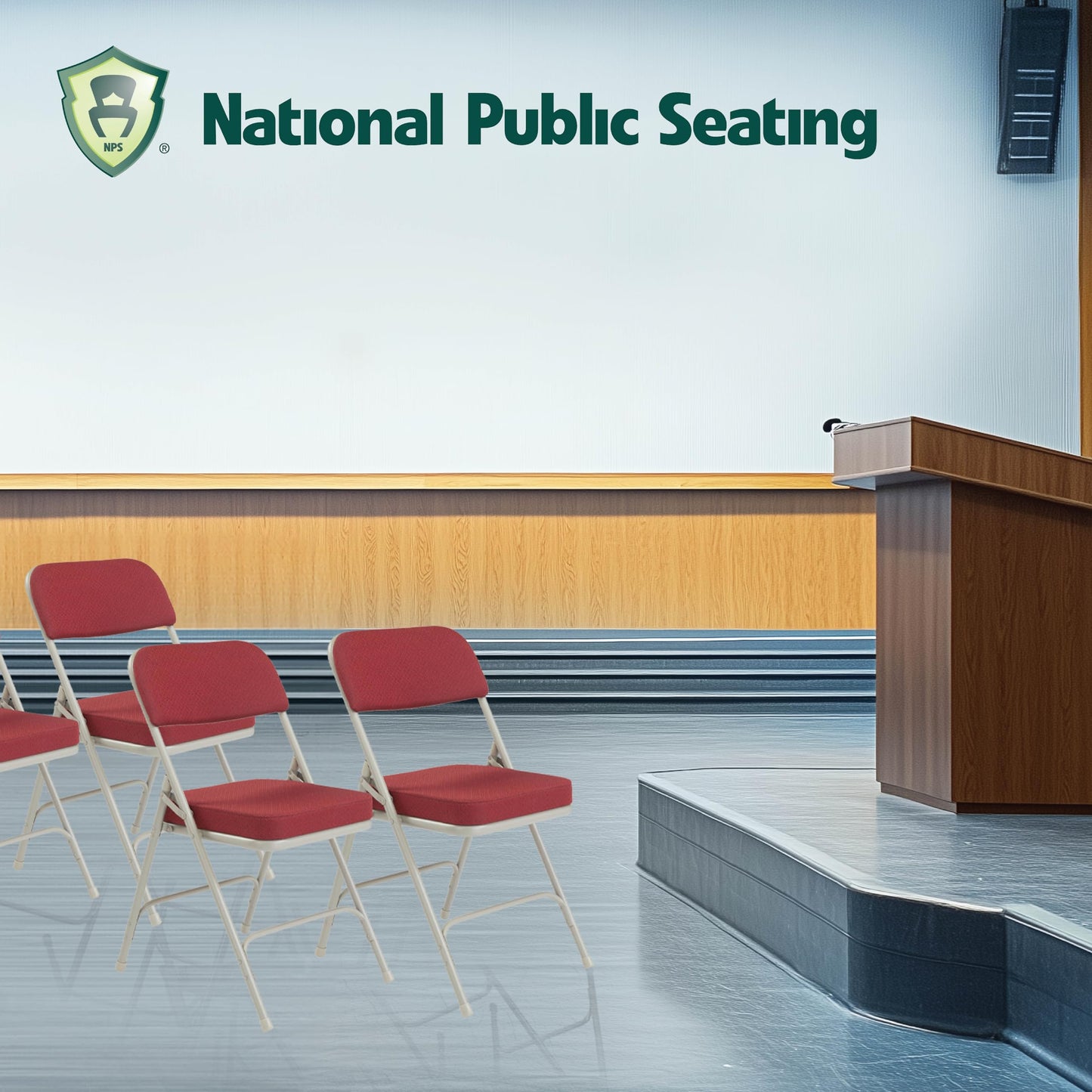 National Public Seating Folding Chair, New Burgundy
