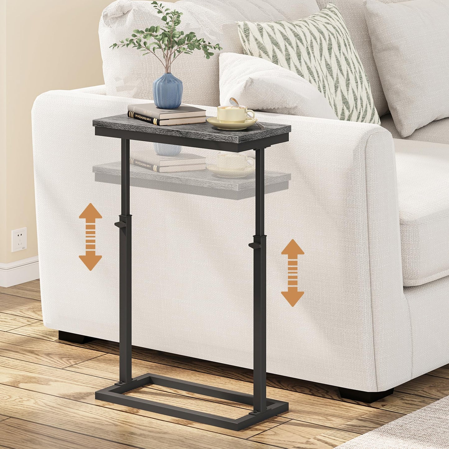 TUTOTAK End Table, Side Table, Tall Couch Table, Sofa Table, Living Room, Bedroom, Grey TB01BY083