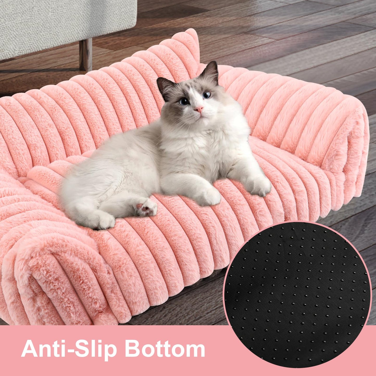 Cute Cat Couch Bed for Indoor Cats, Fluffy Pet Cat Sofa with Premium Soft Corduroy Fleece, Cute Small Dog Beds for Small Dogs, Fuzzy Puppy Chair with Removable Washable Cover (24x18x10,Pink)