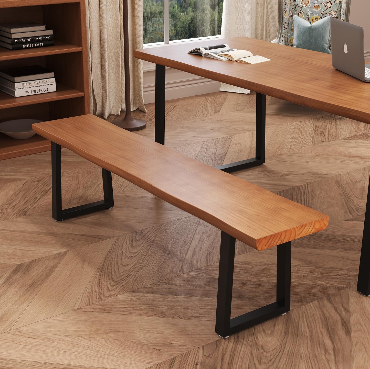 tiedingdingjiaju 31.5in Light Brown Solid Wood Bench with Sturdy Metal Legs - Versatile Dining/Entryway Bench for Living Room, Home Office & Dining Room | Multi Size Options