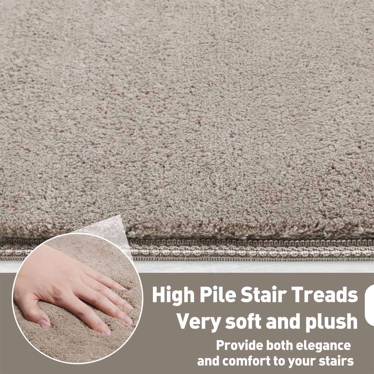 PURE ERA Carpet Stair Treads Ultra Plush 9.5" X 30"Soft Bullnose Indoor Stair Protectors Pet-Friendly Non-Slip Skid Resistant Tape Free Washable Reusable(2 Pieces, Cream Gray)