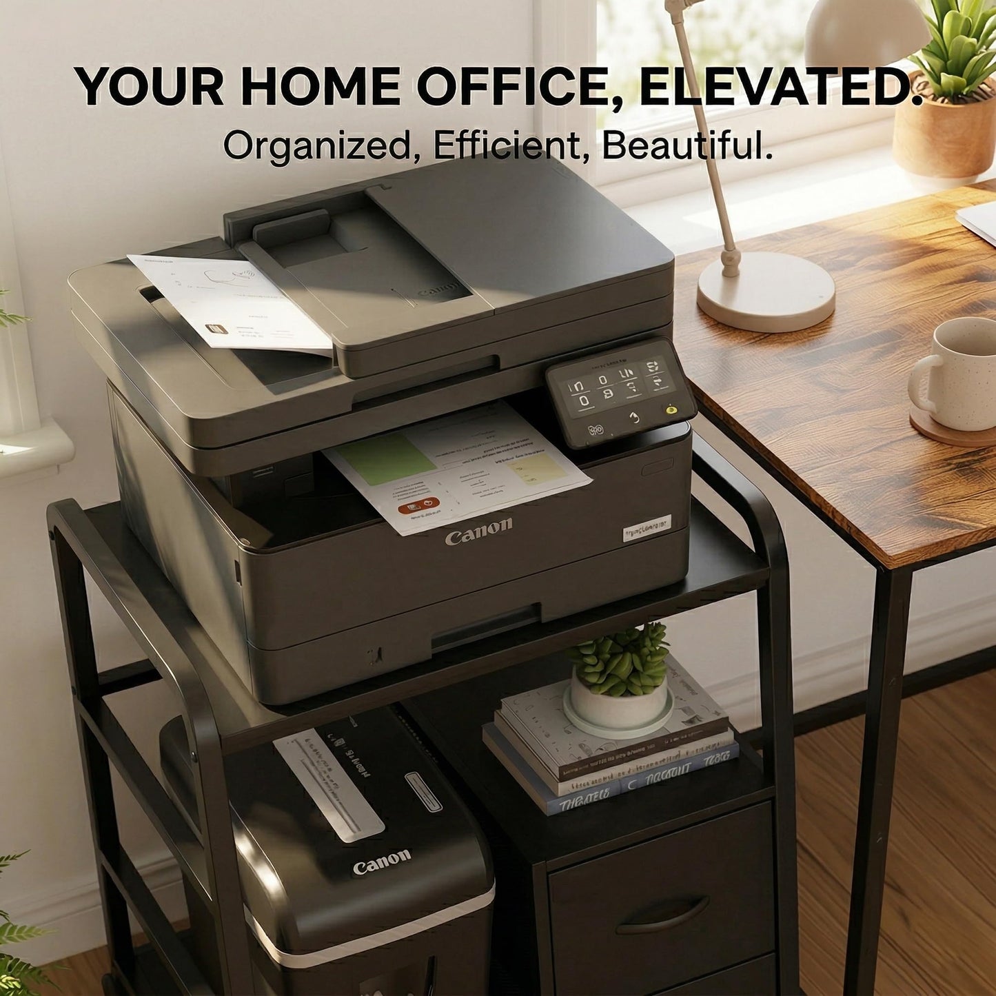 ZEXVIDA Printer Stand Featuring Fabric Drawers, Under Desk Host Computer Cabinet and Shredder Shelf, Heavy Duty Printer Stand with Storage Workstation Organization Printer Table for Home Office