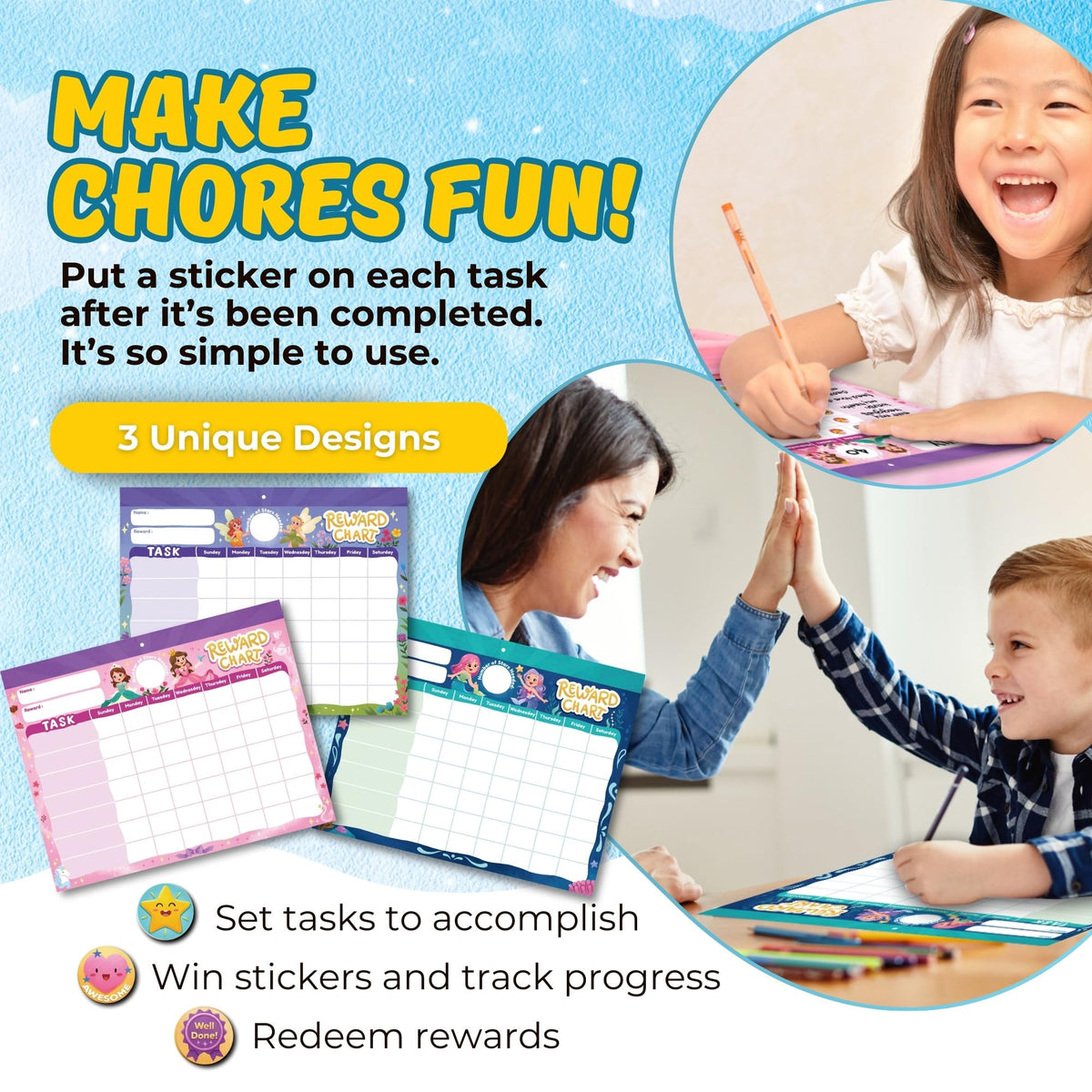 Gooji Princess Reward Chart for Kids - Motivational Chore Chart for Kids, Behavior Chart for Kids at Home, Sticker Chart - Perfect for Encouraging Good Habits, Learning, and Responsibility